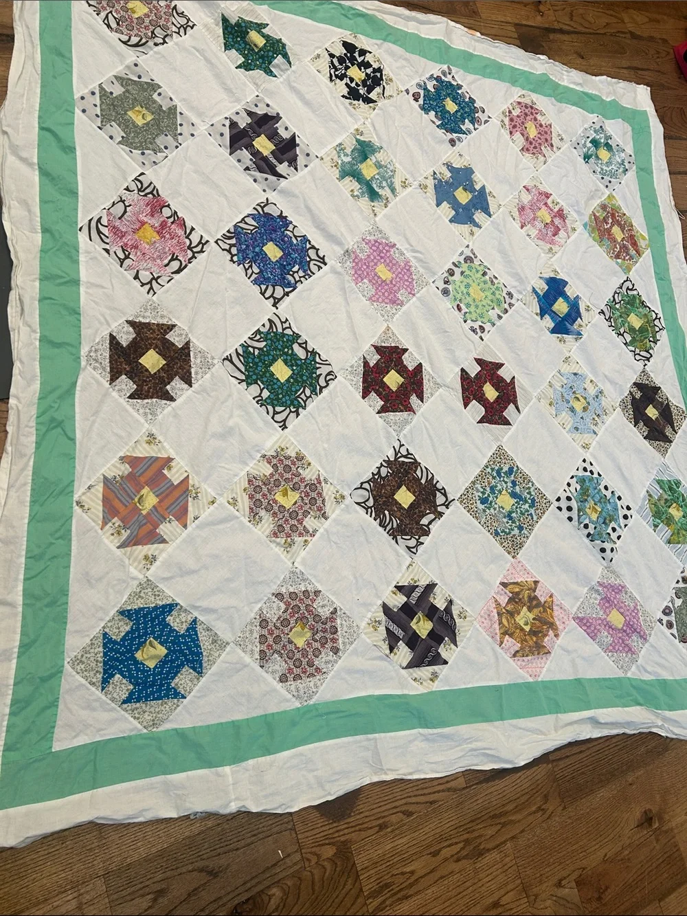 Handmade Patchwork Quilt with Mint Green Border